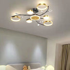 Modern Luxury Branch Round Metal Iron Acrylic Crystal Silicone LED Semi-flush Mount Ceiling Light for Living Room