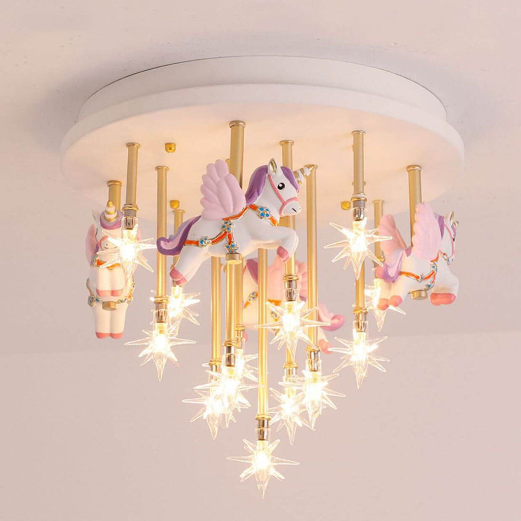 Lumendat Modern Children's Pegasus Hardware Resin Glass 13-Light Flush Mount Ceiling Light Lumendat