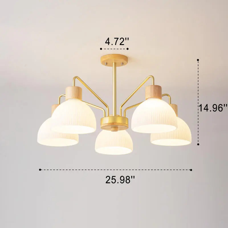 Nordic Vintage Wooden Glass Dome Shade 3/5 Light Chandelier Lumendat