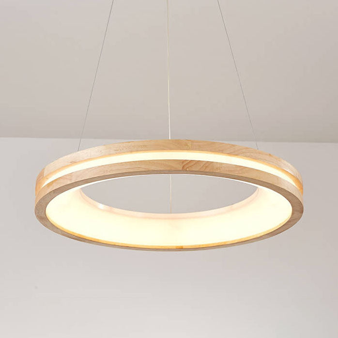 Japanese Minimalist Log Circle Island Light LED Chandelier – Dimmable