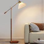Traditional Vintage Fabric Cone Metal Ash Wood 1-Light Standing Floor Lamp For Bedroom Lumendat