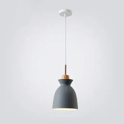 Contemporary Nordic Oak Wood Iron Bell Cone Dome 1-light Pendant Light for Living Room Lumendat