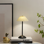 Contemporary Scandinavian Rechargeable Iron Fabric Conic Pleated 1-Light Table Lamp For Bedside Lumendat