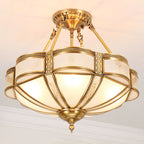 European Light Luxury Floral Copper Glass 3/4/6-Light Flush Mount Lighting