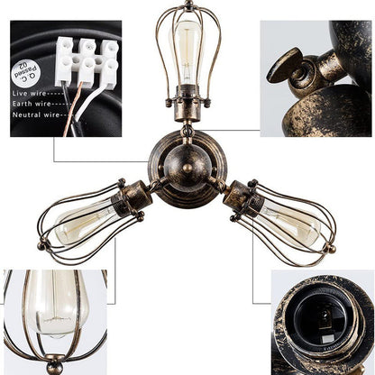 Contemporary Industrial Iron Cage Grill 3/4 Light Semi-Flush Mount Ceiling Light For Living Room