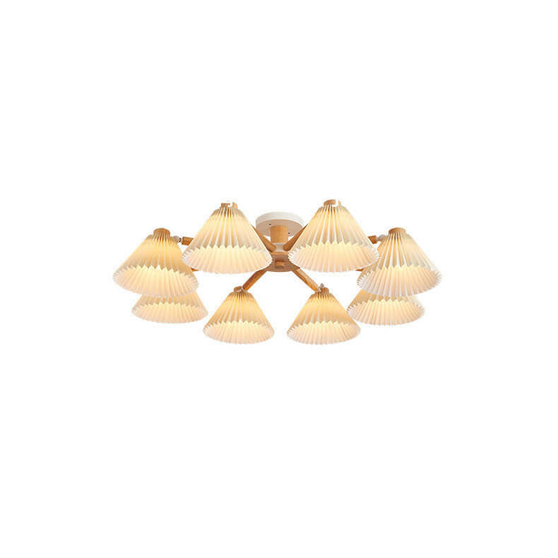 Nordic Wood Pleated Shade 3/6/8 Light Semi-flush Mount Ceiling Light
