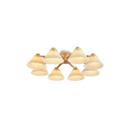 Nordic Wood Pleated Shade 3/6/8 Light Semi-flush Mount Ceiling Light