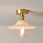 Japanese Vintage Glass Brass Lotus 1-Light Semi-Flush Mount Ceiling Light Lumendat