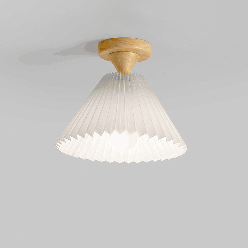 Japanese Simple Log Pleated Umbrella Cone 1-light Semi-flush Mount Ceiling Light