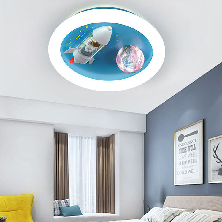 Lumendat Contemporary Creative Iron Acrylic Resin Cartoon Spaceship Planet LED Kids Flush Mount Ceiling Light For Living Room & Bedroom Lumendat