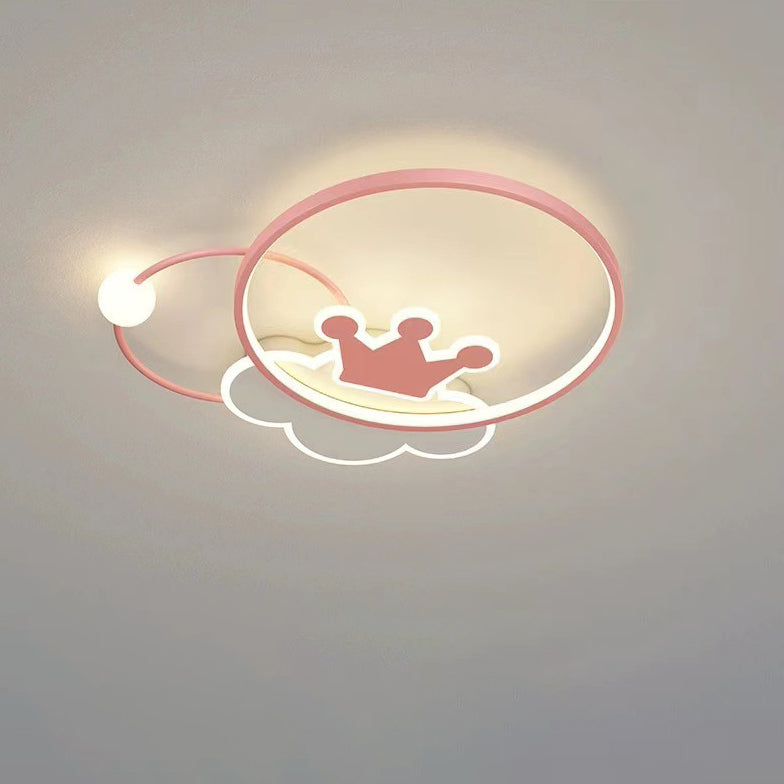 Lumendat Contemporary Nordic Kids Iron Acrylic Circle Round Crown Cloud LED Flush Mount Ceiling Light For Bedroom Lumendat
