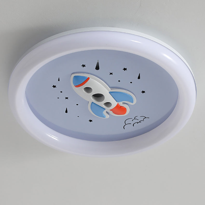 Lumendat Modern Art Deco Kids Iron Resin Acrylic Round Meteor Shower Rocket Shield Kitty LED Flush Mount Ceiling Light For Bedroom Lumendat