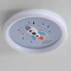 Lumendat Modern Art Deco Kids Iron Resin Acrylic Round Meteor Shower Rocket Shield Kitty LED Flush Mount Ceiling Light For Bedroom Lumendat