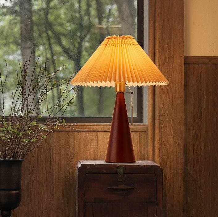 Japanese Minimalist Vintage Pleated Wooden Fabric LED Table Lamp Lumendat
