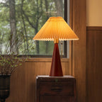 Japanese Minimalist Vintage Pleated Wooden Fabric LED Table Lamp Lumendat