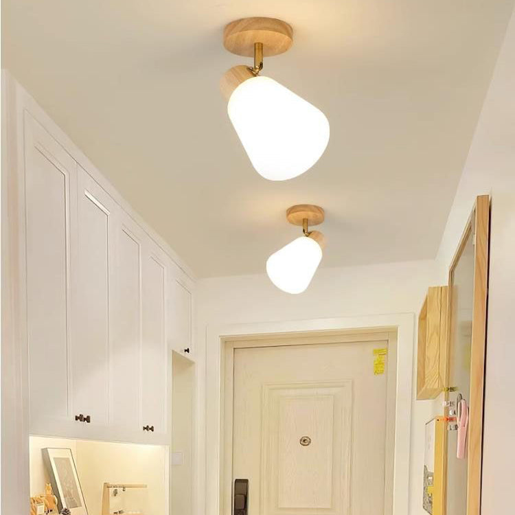 Traditional Vintage Wood Glass Trumpet Shade 1/2/3/4-light Semi-flush Mount Ceiling Light for Living Room