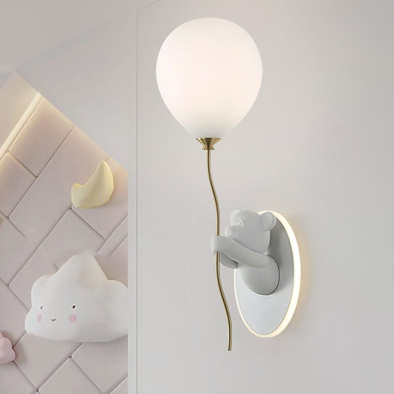 Contemporary Creative Cartoon Bear Balloon Iron Resin Glass 1-Light Wall Sconce Lamp For Bedroom Lumendat