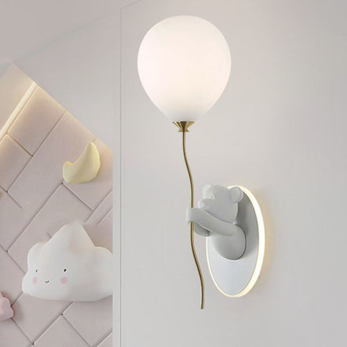 Contemporary Creative Cartoon Bear Balloon Iron Resin Glass 1-Light Wall Sconce Lamp For Bedroom Lumendat