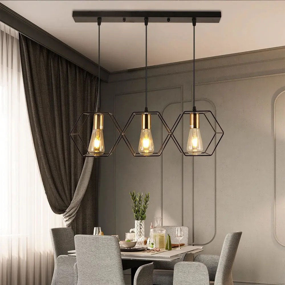 Industrial Vintage Geometric Frame Iron 3/5 Light Island Light Chandelier BulbSquare