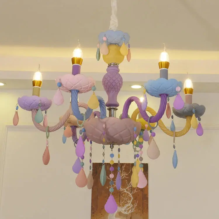 Modern Children's Princess Macaroon Candelabra Crystal Glass 5/6/8/10/12/15 Light Chandelier Lumendat