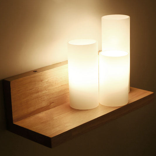 Japanese Minimalist Cylindrical Wooden Glass 1-Light Wall Sconce Lamp Lumendat