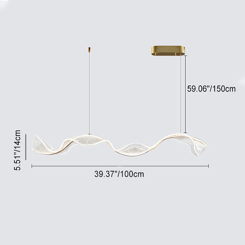 Contemporary Luxury Acrylic Corrugated Fluttering Tape Metal LED Island Light Pendant Light for Living Room BulbSquare