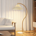 Modern Minimalist Pleated Fabric Iron Marble Curved Iron 1-Light Standing Floor Lamp For Living Room Lumendat