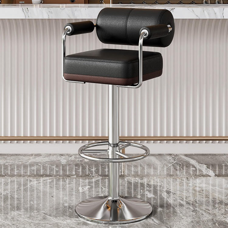 Contemporary Luxury Faux Leather Upholstered Height Adjustable Swivel Bar Stool Armrest Footrest For Dining Room DFM-F