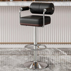Contemporary Luxury Faux Leather Upholstered Height Adjustable Swivel Bar Stool Armrest Footrest For Dining Room DFM-F