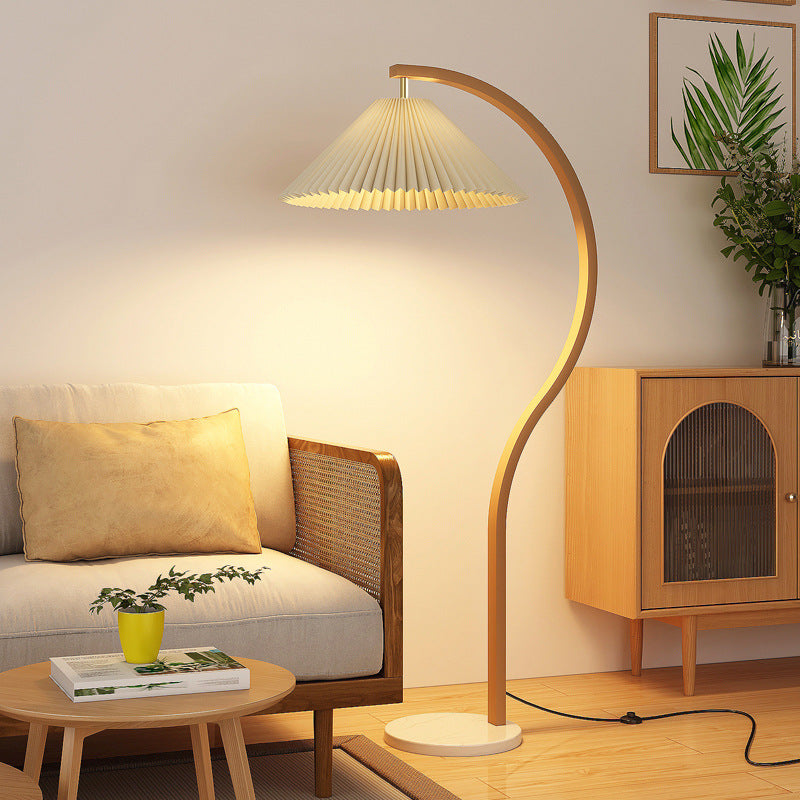 Modern Minimalist Pleated Fabric Iron Marble Curved Iron 1-Light Standing Floor Lamp For Living Room Lumendat