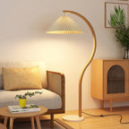 Modern Minimalist Pleated Fabric Iron Marble Curved Iron 1-Light Standing Floor Lamp For Living Room Lumendat