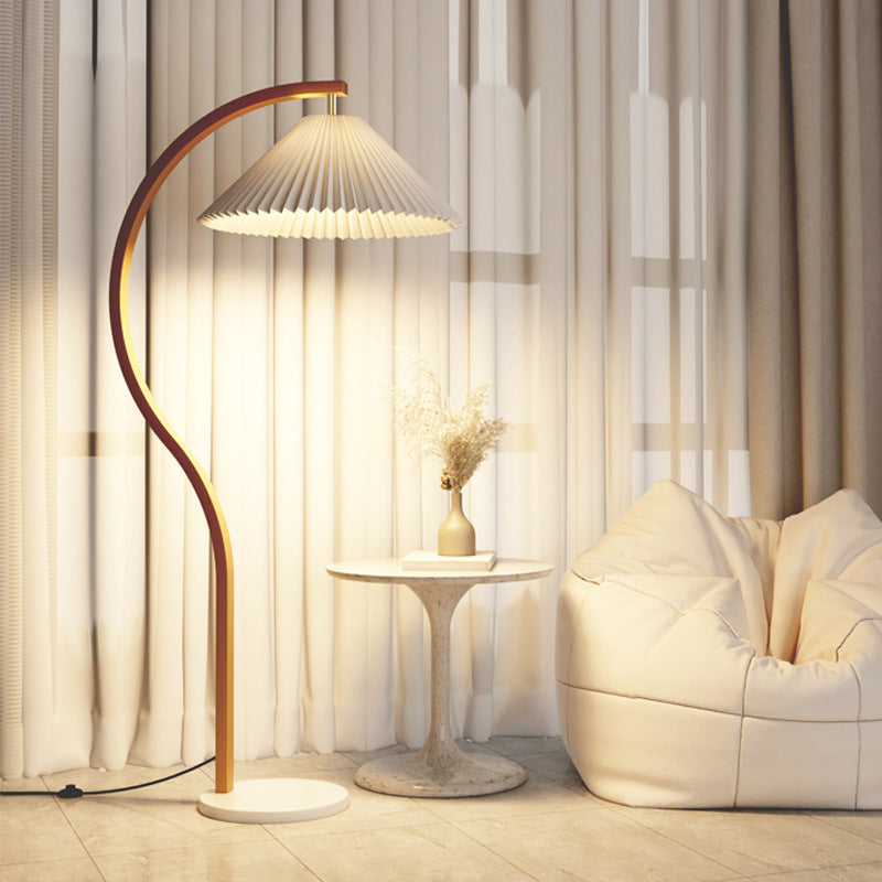 Modern Minimalist Pleated Fabric Iron Marble Curved Iron 1-Light Standing Floor Lamp For Living Room Lumendat