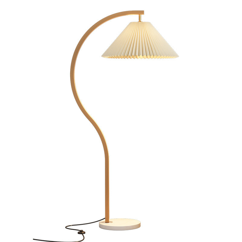 Modern Minimalist Pleated Fabric Iron Marble Curved Iron 1-Light Standing Floor Lamp For Living Room Lumendat