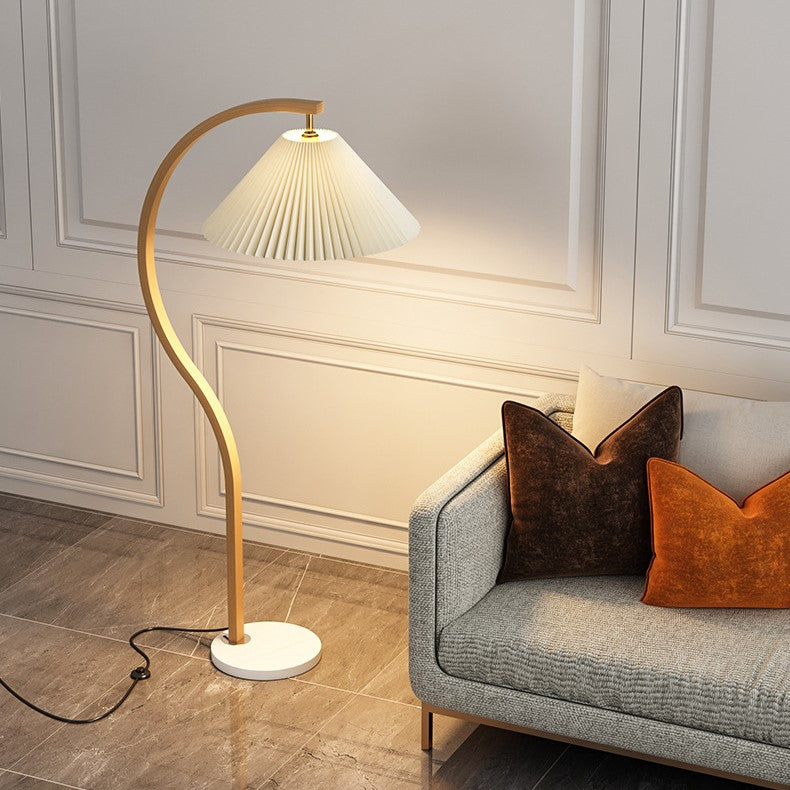 Modern Minimalist Pleated Fabric Iron Marble Curved Iron 1-Light Standing Floor Lamp For Living Room Lumendat