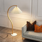 Modern Minimalist Pleated Fabric Iron Marble Curved Iron 1-Light Standing Floor Lamp For Living Room Lumendat