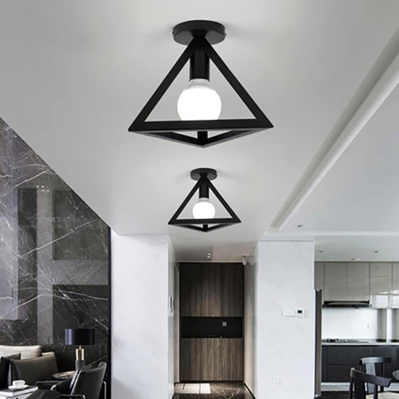 Wrought Iron 1-light Triangles Shade Semi-flush Mount Lighting