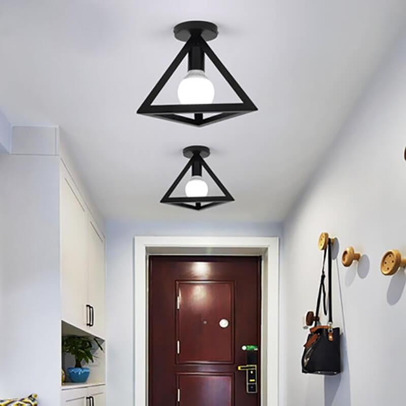 Wrought Iron 1-light Triangles Shade Semi-flush Mount Lighting