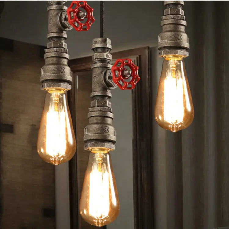 Industrial Retro Water Pipe Aged Metal 1-light Pendant Light BulbSquare