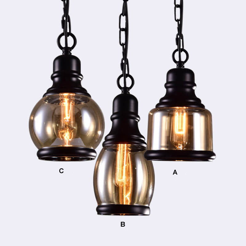 Retro Cylinder Glass Dome 1-light Pendant Light BulbSquare