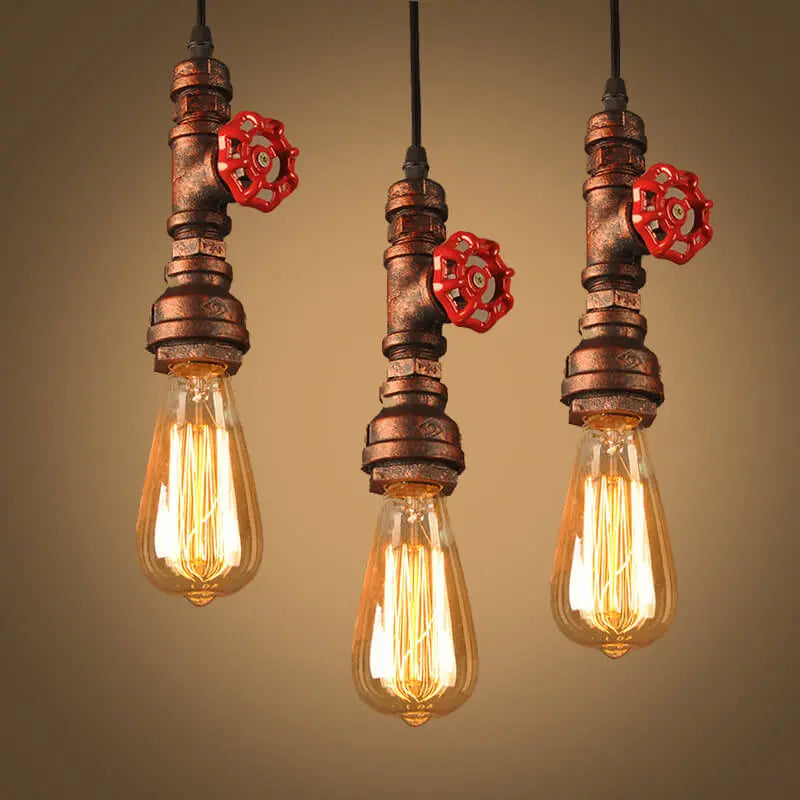 Industrial Retro Water Pipe Aged Metal 1-light Pendant Light BulbSquare