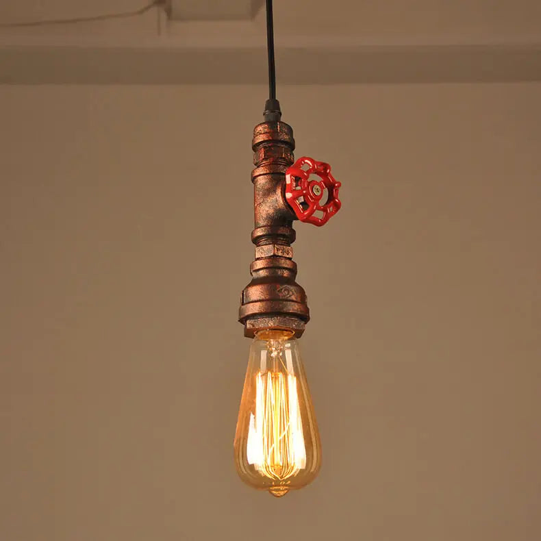 Industrial Retro Water Pipe Aged Metal 1-light Pendant Light BulbSquare