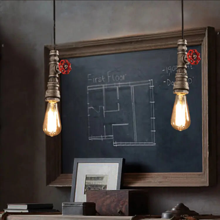 Industrial Retro Water Pipe Aged Metal 1-light Pendant Light BulbSquare