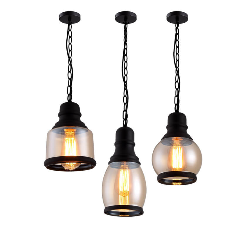 Retro Cylinder Glass Dome 1-light Pendant Light BulbSquare