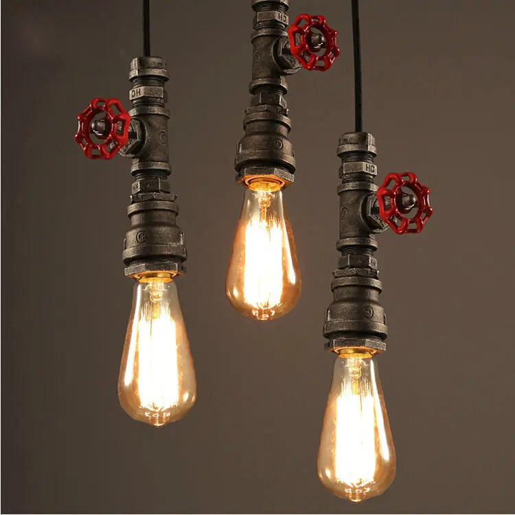Industrial Retro Water Pipe Aged Metal 1-light Pendant Light BulbSquare