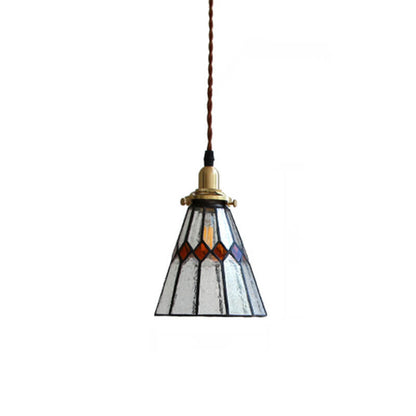 Vintage Tiffany Glass Conical 1-Light Pendant Light