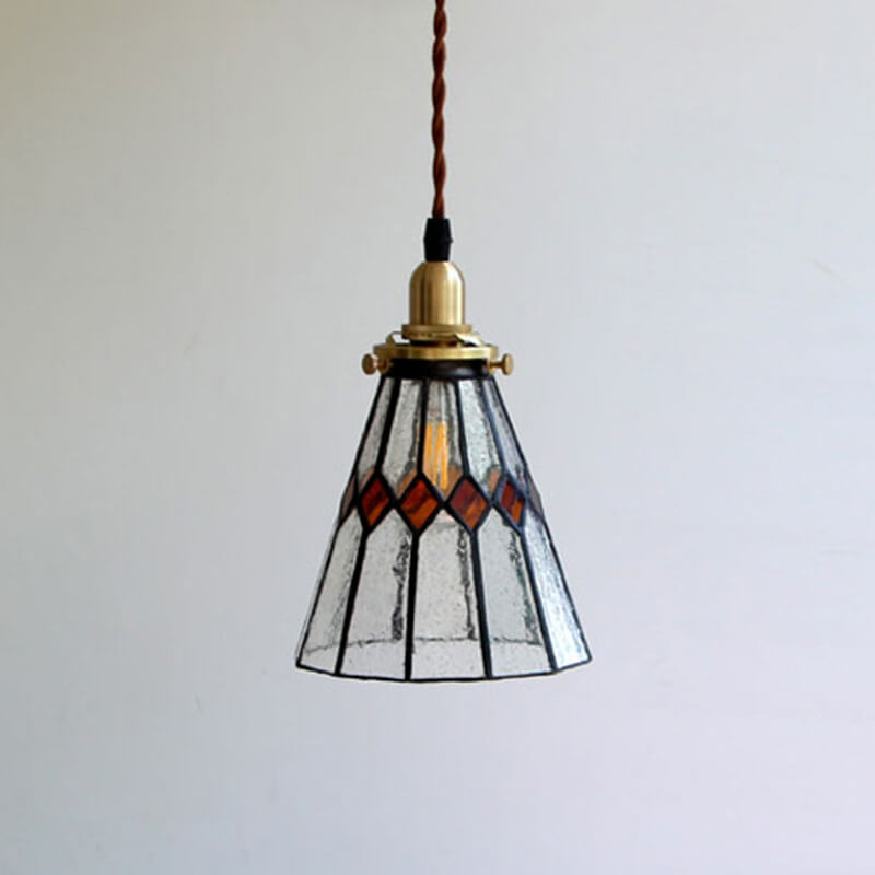 Vintage Tiffany Glass Conical 1-Light Pendant Light