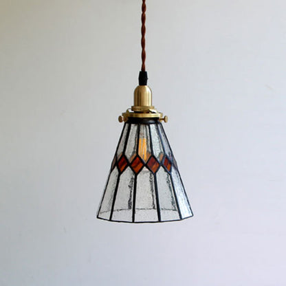Vintage Tiffany Glass Conical 1-Light Pendant Light