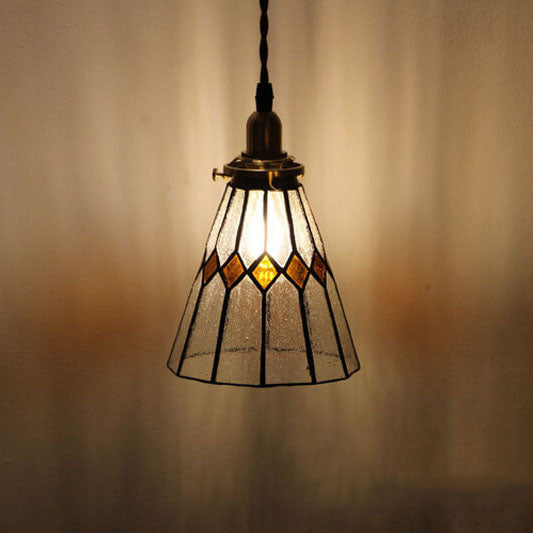 Vintage Tiffany Glass Conical 1-Light Pendant Light