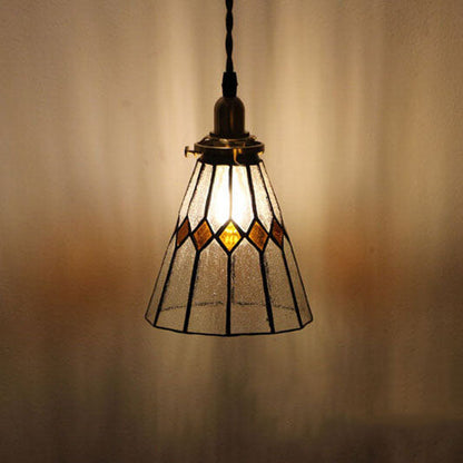 Vintage Tiffany Glass Conical 1-Light Pendant Light
