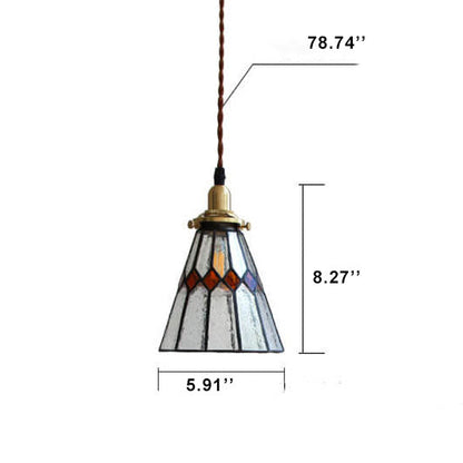 Vintage Tiffany Glass Conical 1-Light Pendant Light